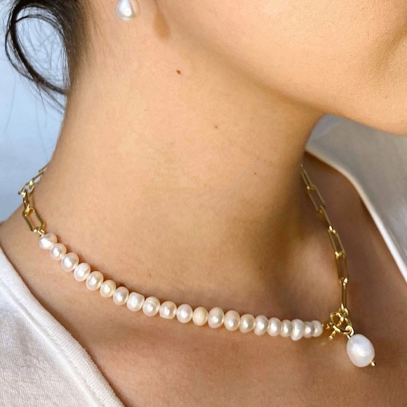 Freshwater Pearl and Gold Chain Necklaces